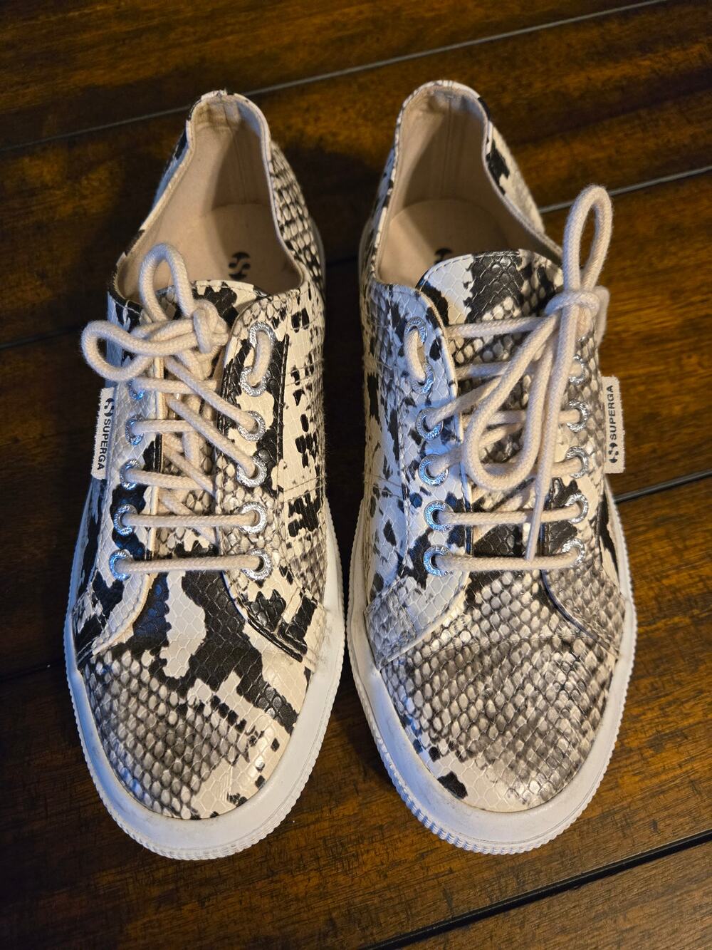 Superga 2750 Snake Print Low Top Sneakers Black White Women’s 9